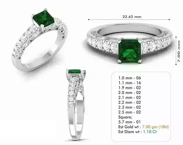 Silver Color Engagement Ring With Emerald 6