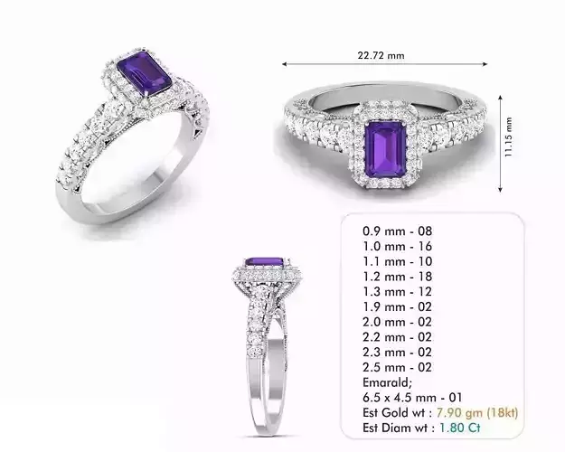 Halo Engagement Ring With Purple Gem