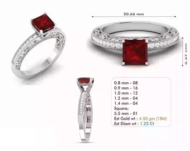 Silver Color Engagement Ring With Ruby 3