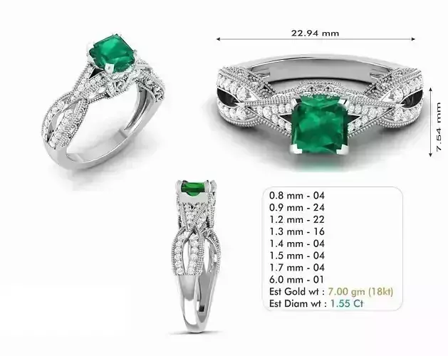 Twisted Design Engagement Ring With Emerald