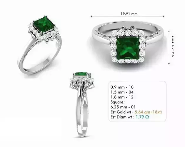 Square Halo Engagement Ring With Emerald