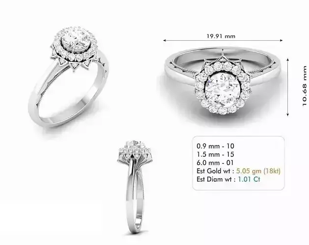 Flower Shaped Halo Engagement Ring With Diamonds 3