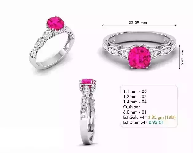 Silver Color Engagement Ring With Pink Gem 2