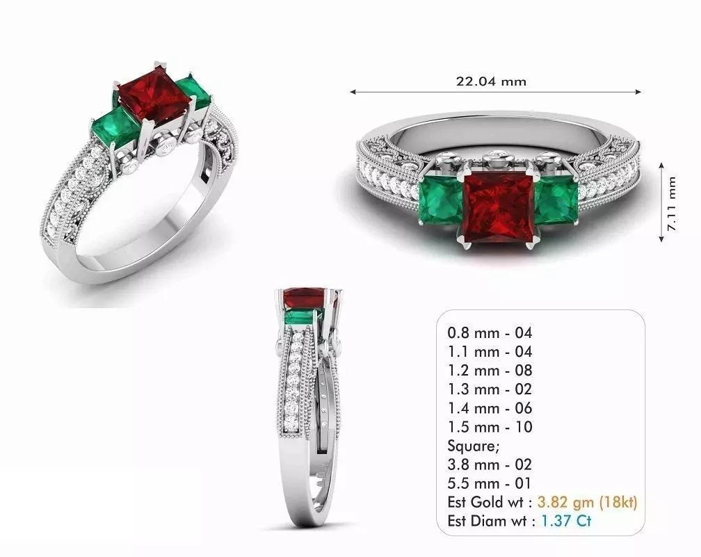 Engagement Ring With Colorful Gemstone 3D print model_0