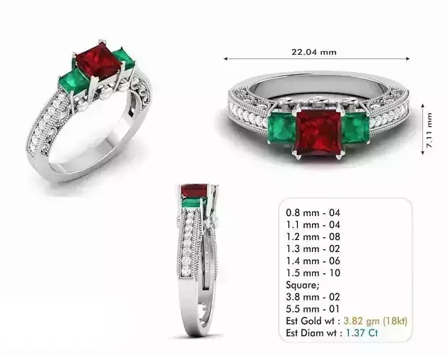 Engagement Ring With Colorful Gemstone 3D print model