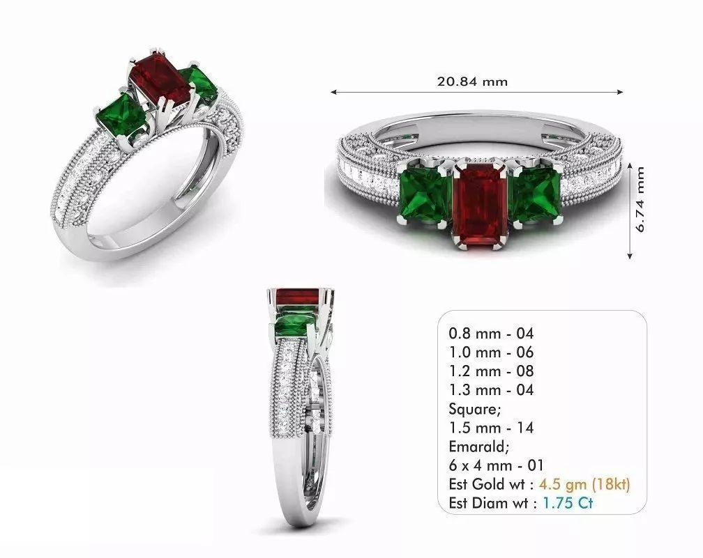 Engagement Ring With Colorful Gemstone 1 3D print model_0