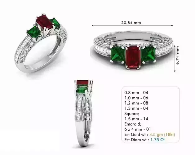 Engagement Ring With Colorful Gemstone 1 3D print model