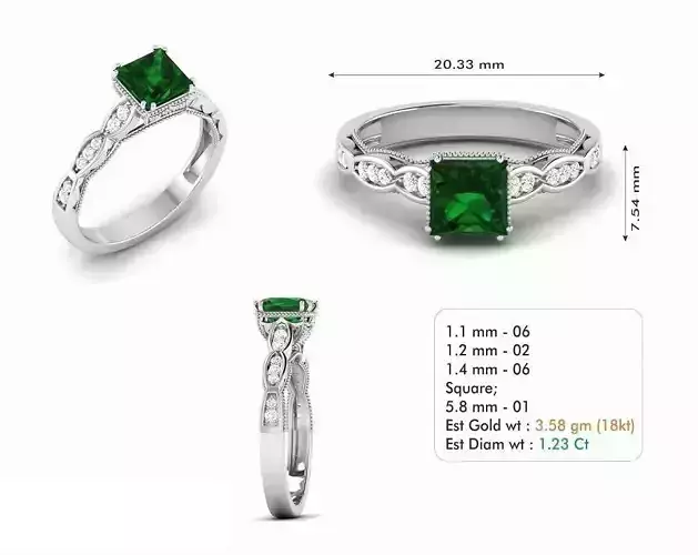 Silver Color Engagement Ring With Emerald 7