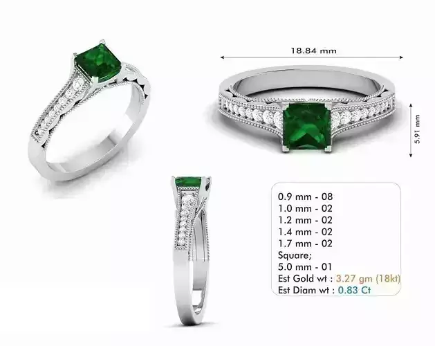 Silver Color Engagement Ring With Emerald 8