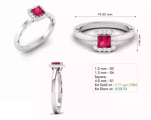 Square Thin Engagement Ring With Pink Gem