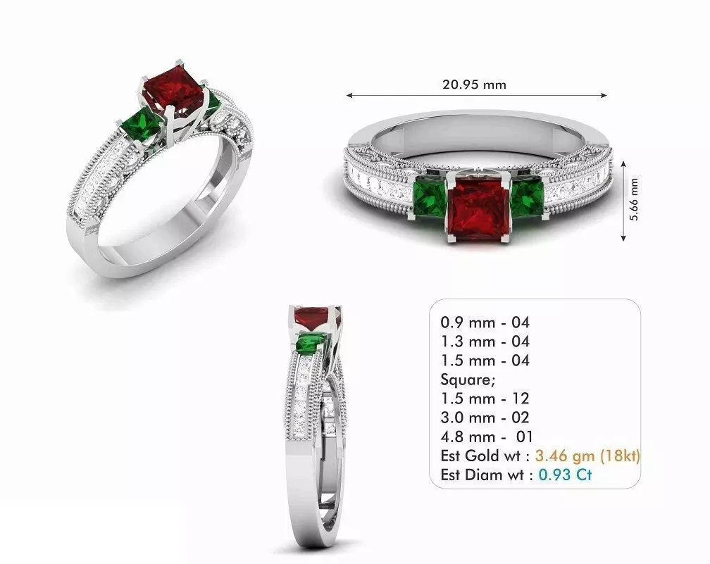 Engagement Ring With Colorful Gemstone 2 3D print model_0