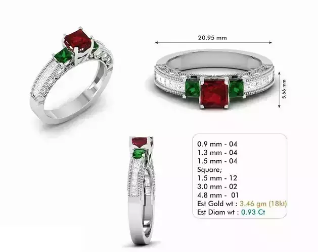 Engagement Ring With Colorful Gemstone 2 3D print model