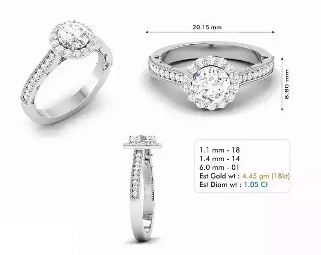 Round Halo Engagement Ring With Diamonds 14