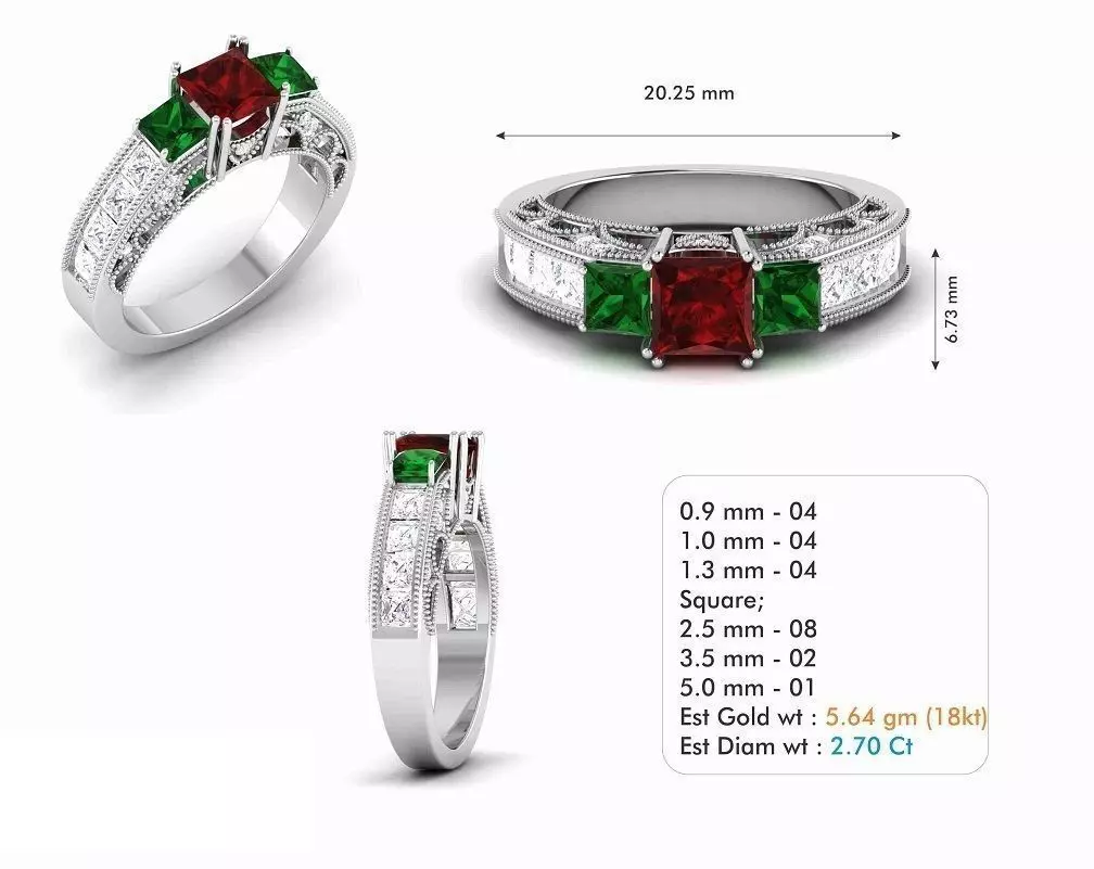 Engagement Ring With Colorful Gemstone 3 3D print model_0