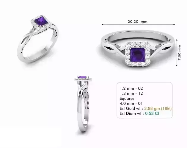 Twisted Square Engagement Ring With Purple Gem