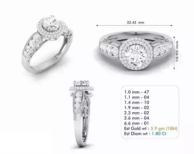 Round Halo Engagement Ring With Diamonds 16