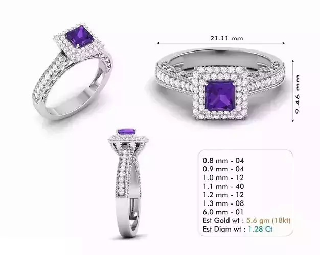 Square Halo Engagement Ring With Purple Gem 4
