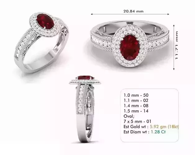 Oval Shaped Halo Engagement Ring With Ruby 1