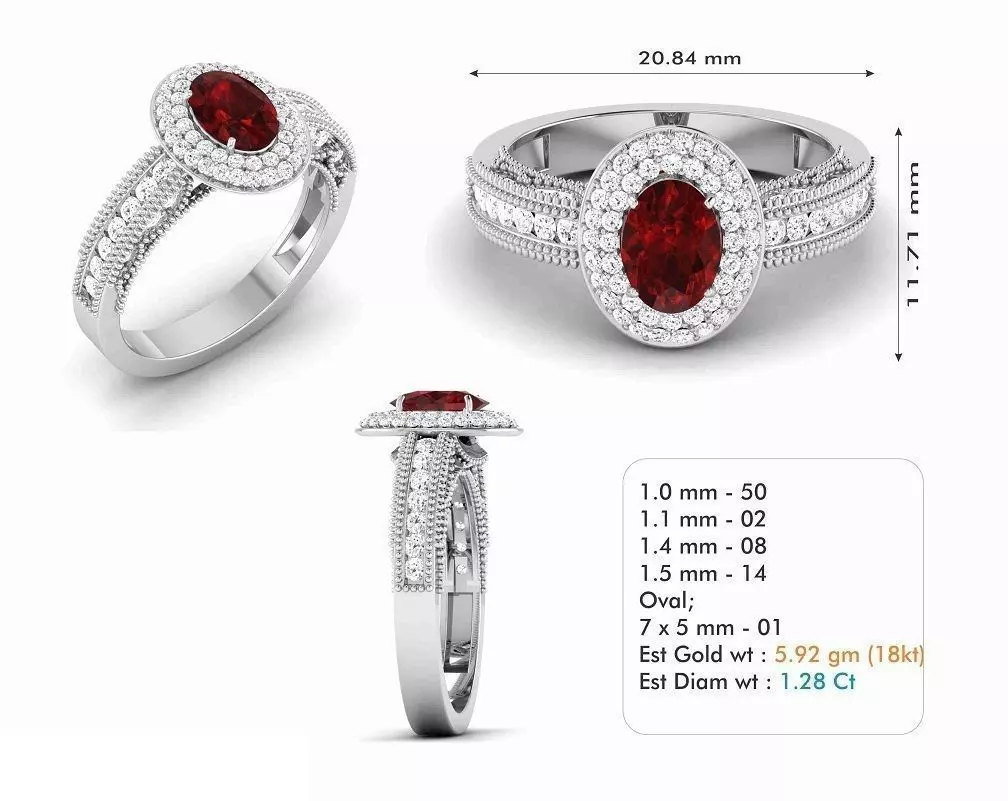 Oval Shaped Halo Engagement Ring With Ruby 1 3D print model_0