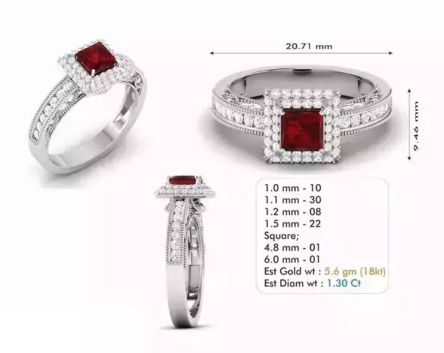 Square Shaped Halo Engagement Ring With Ruby