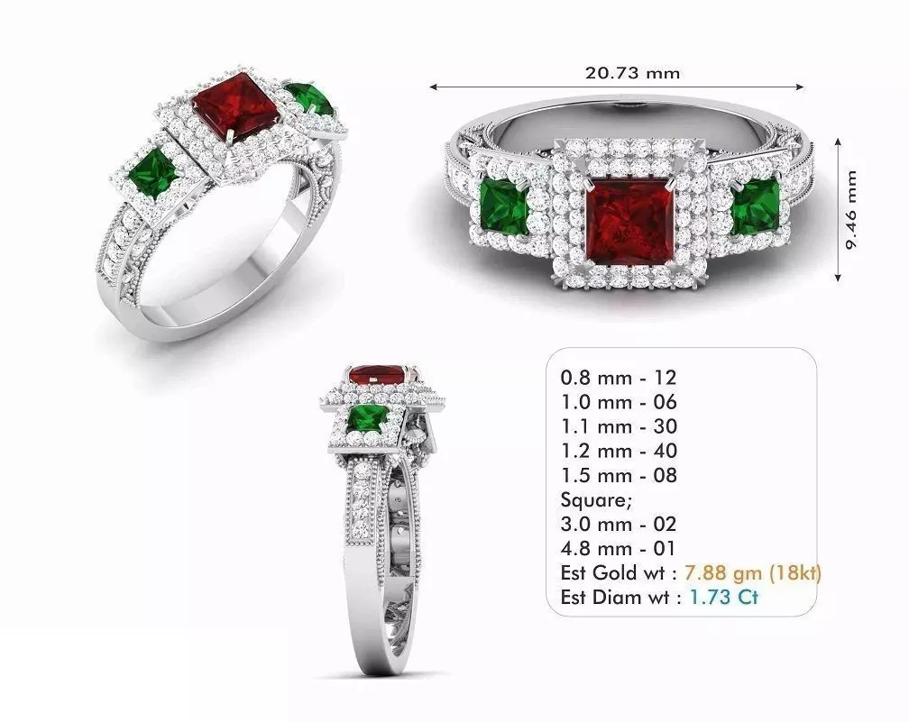 Engagement Ring With Multicolor Gems 3D print model_0