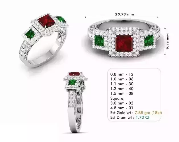 Engagement Ring With Multicolor Gems 3D print model