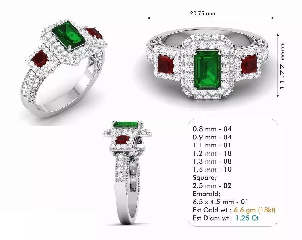 Engagement Ring With Multicolor Gems 1 3D print model_0