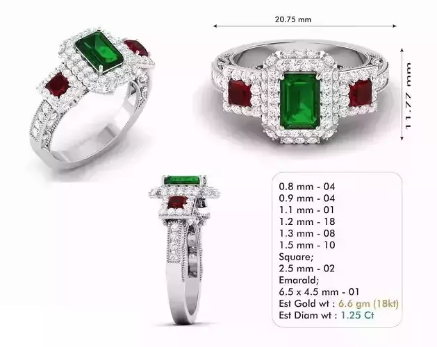 Engagement Ring With Multicolor Gems 1 3D print model