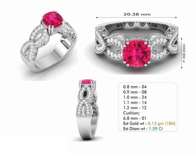 Twisted Engagement Ring With Pink Gem 1 3D print model