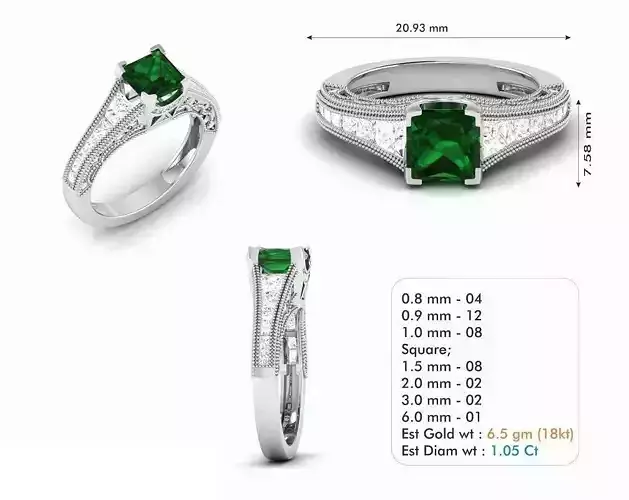 Silver Engagement Ring With Emerald 