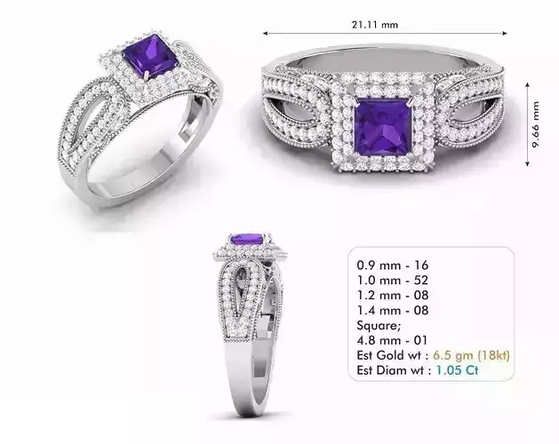 Square Halo Engagement Ring With Purple Gem 5