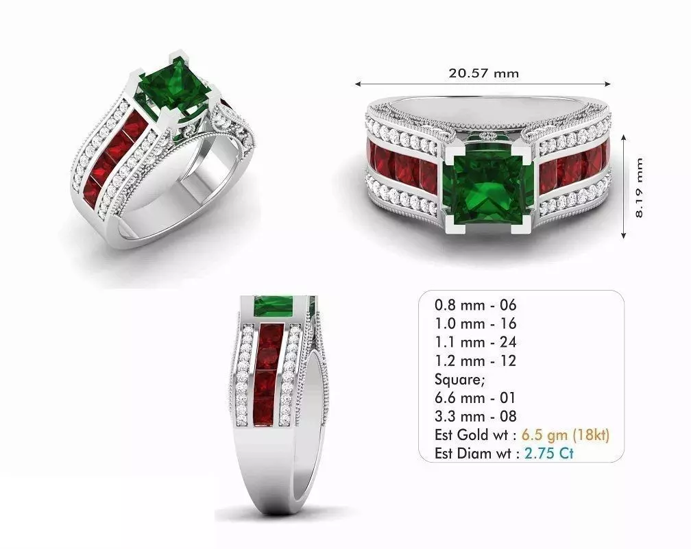Engagement Ring With Multicolor Gems 2 3D print model_0
