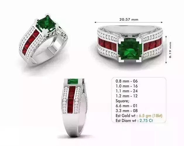 Engagement Ring With Multicolor Gems 2 3D print model