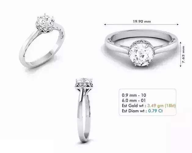 Silver Color Engagement Ring With Diamond 2 3D print model