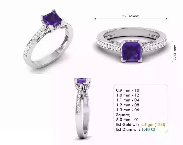 Silver Color Engagement Ring With Purple Gem 2