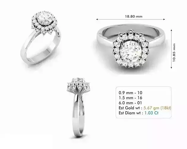 Flower Shaped Halo Engagement Ring With Diamonds 5