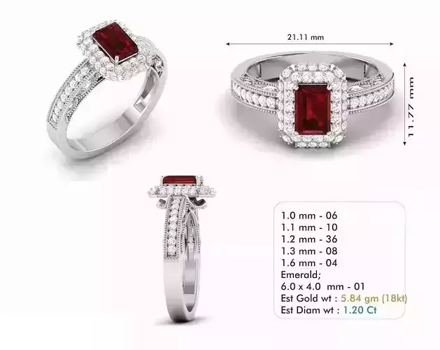 Halo Rectangular Engagement Ring With Ruby