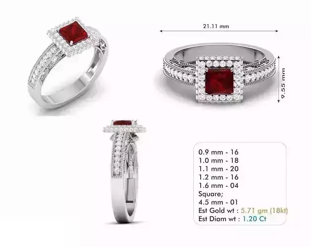 Square Halo Engagement Ring With Ruby
