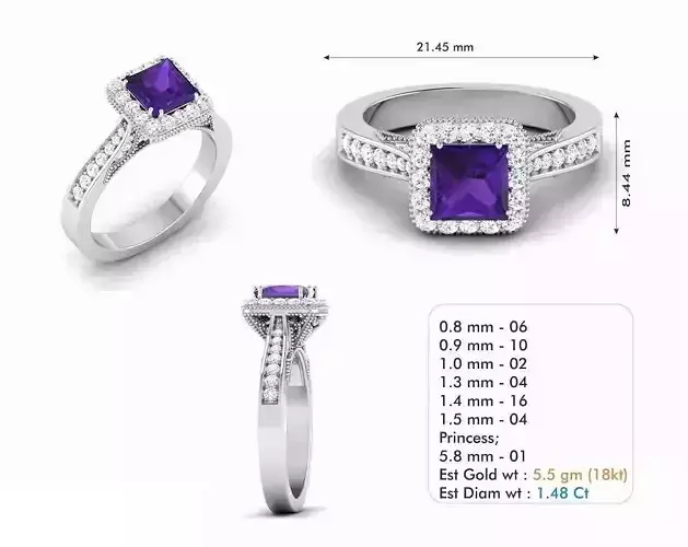 Square Halo Engagement Ring With Purple Gem 6