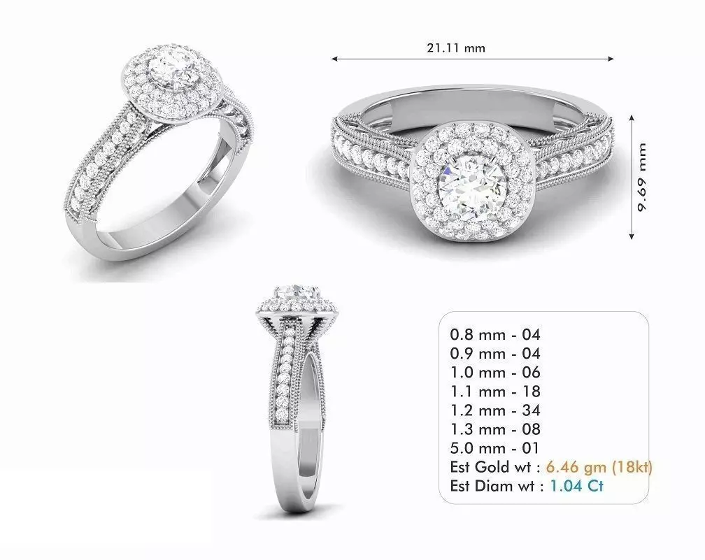 Round Halo Engagement Ring With Diamonds 27 3D print model_0