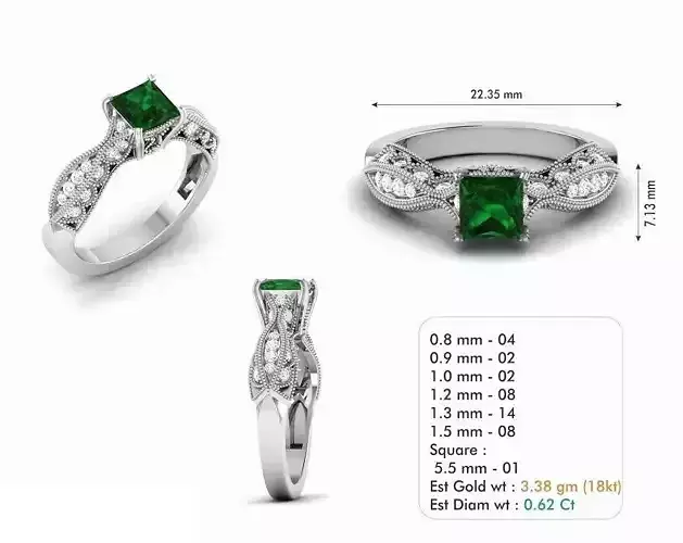 Silver Color Engagement Ring With Emerald 9