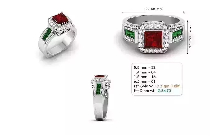 Thick Halo Ring With Multicolor Gemstone