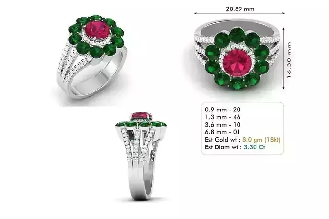 Flower Shaped Halo Ring With Gemstones