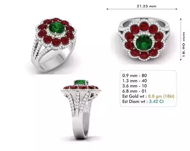 Flower Shaped Halo Ring With Gemstones 1