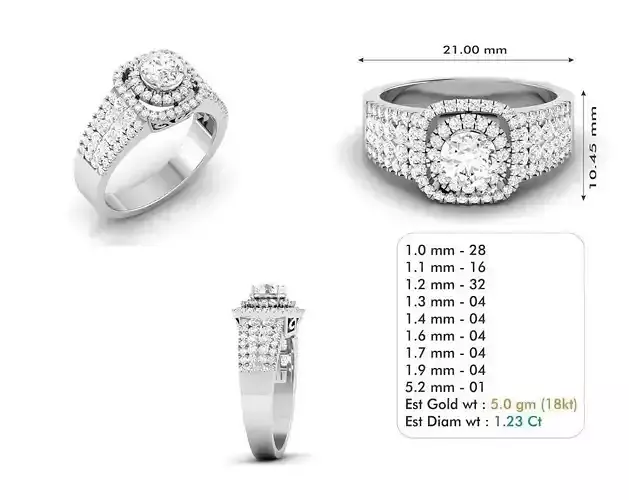 Silver Color Halo Engagement Ring With Diamonds 2