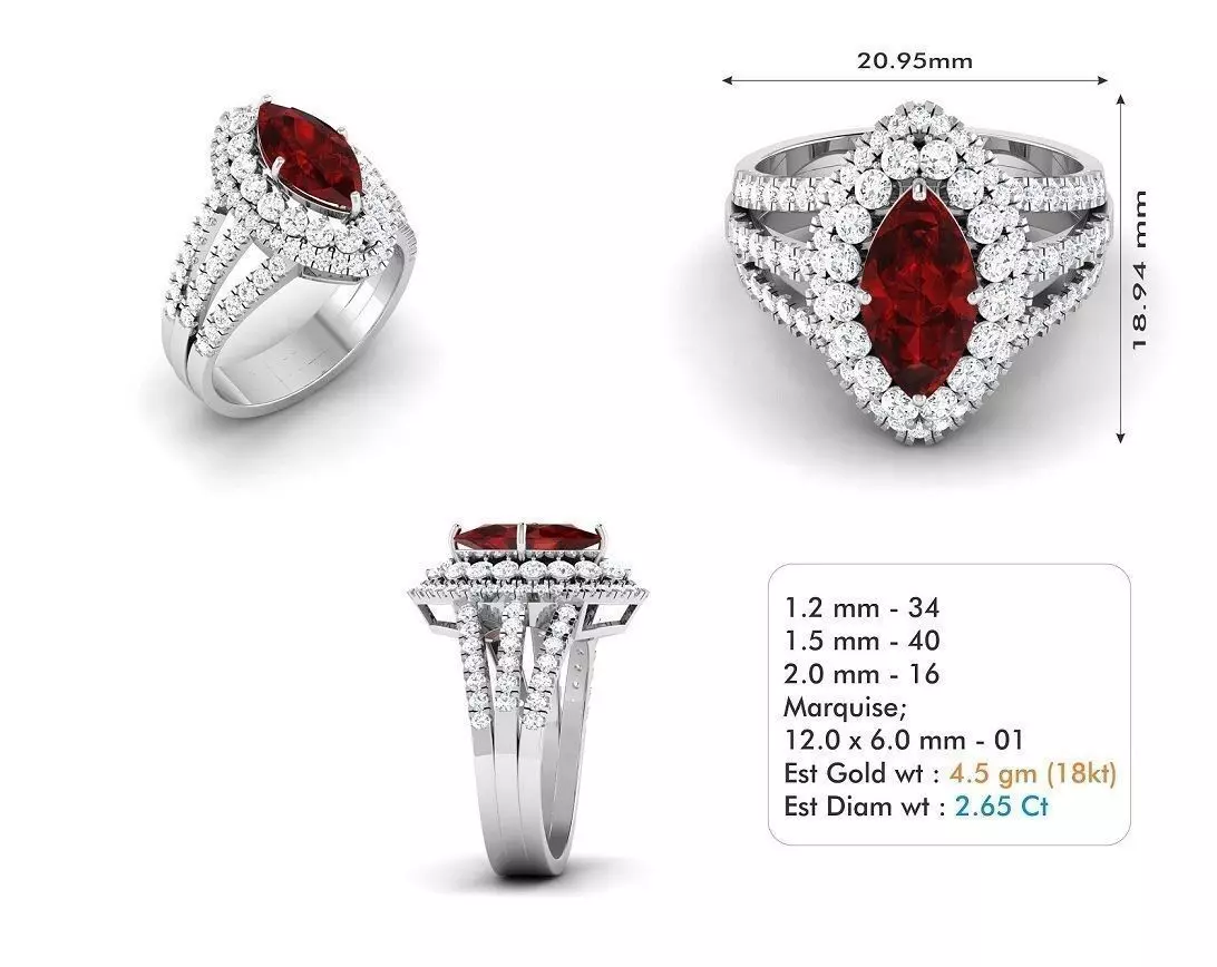 Eye Shaped Halo Engagement Ring With Ruby 3D print model_0