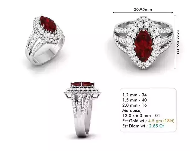Eye Shaped Halo Engagement Ring With Ruby