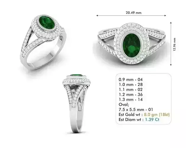 Oval Shaped Ring With Emeralds and Diamonds