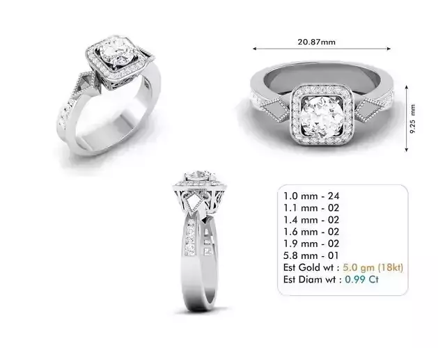 Square Halo Ring with Diamonds 