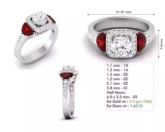 Square Halo Ring with Diamonds and Ruby